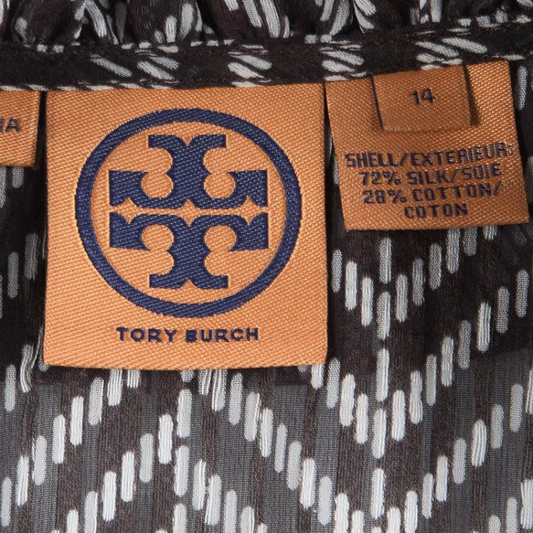 Pre Owned Tory Burch Brown Chevron Print Ruffle Detail Sleeveless Top XL