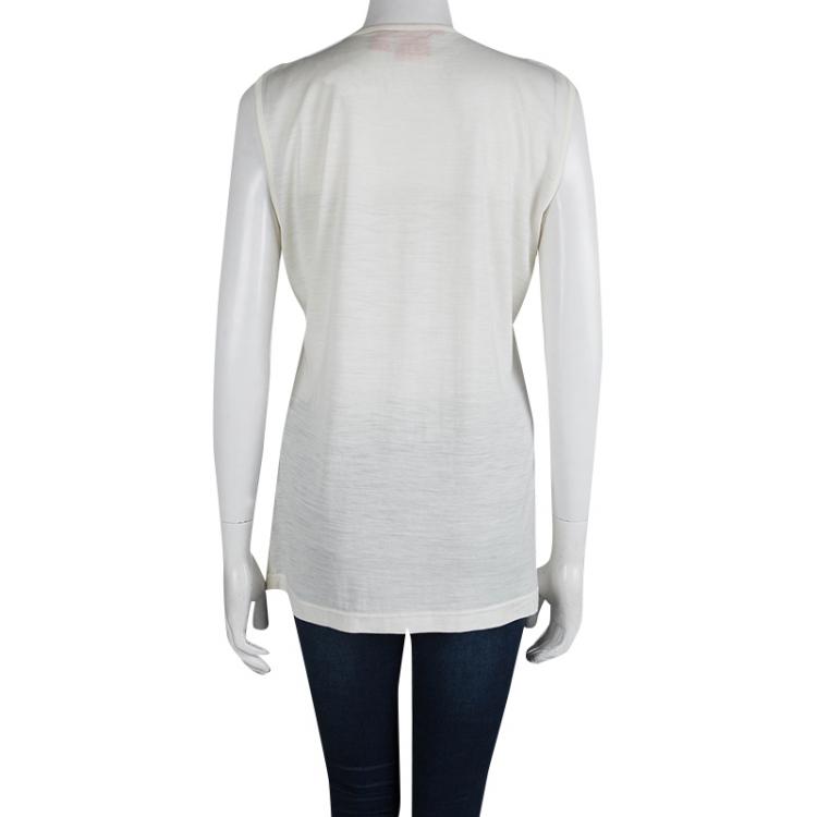 Pre Owned Tory Burch Off White Ruffle Front Detail Sleeveless Top XL