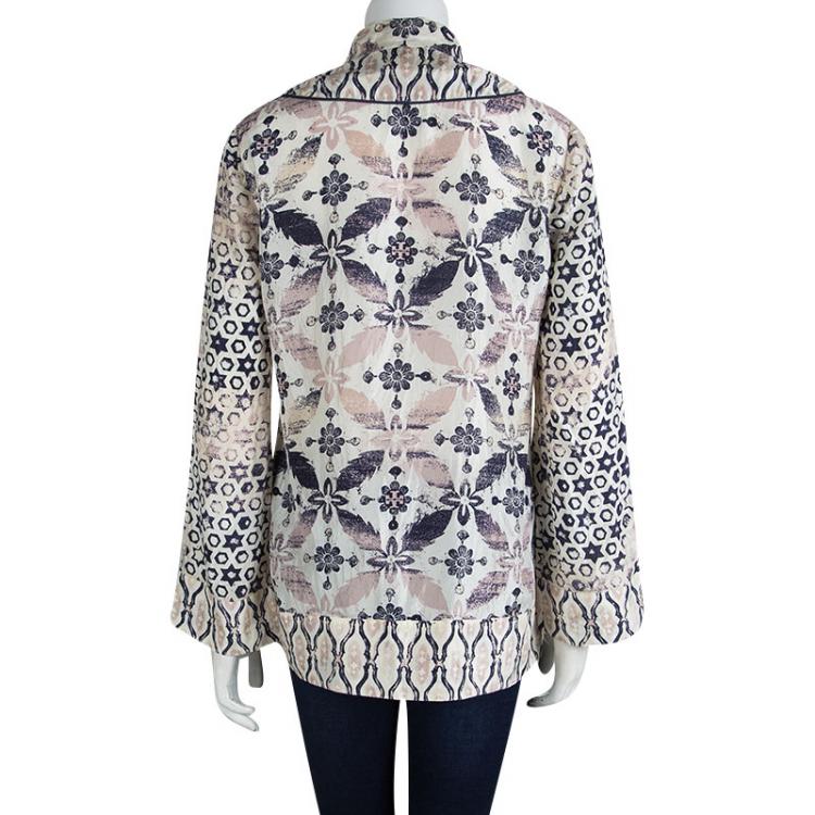 Pre Owned Tory Burch Multicolor Printed Silk Long Sleeve Top M