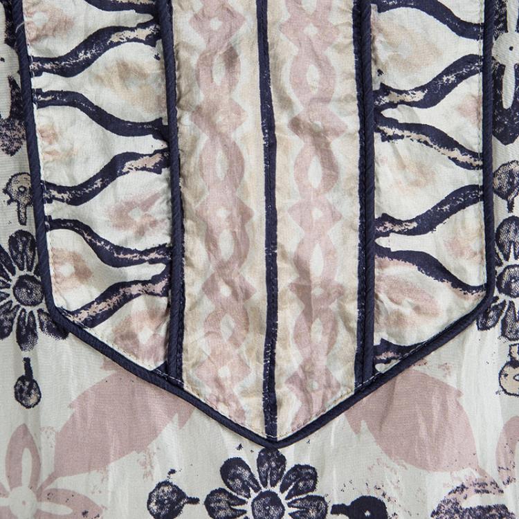Pre Owned Tory Burch Multicolor Printed Silk Long Sleeve Top M