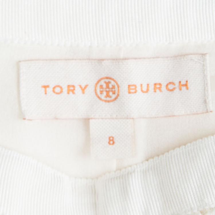 Pre Owned Tory Burch Cream Floral Embroidered Lace Shorts M