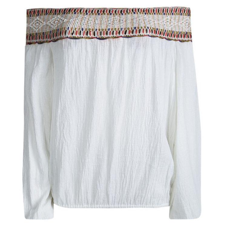 Solid Embroidered Off the Shoulder Tops Solid Embroidered Off the Shoulder Tops
