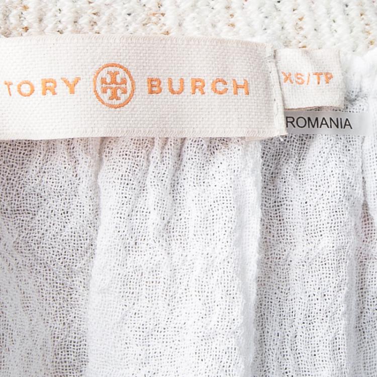 Pre Owned Tory Burch White Cotton Gauze Embroidered Off Shoulder Blouse XS