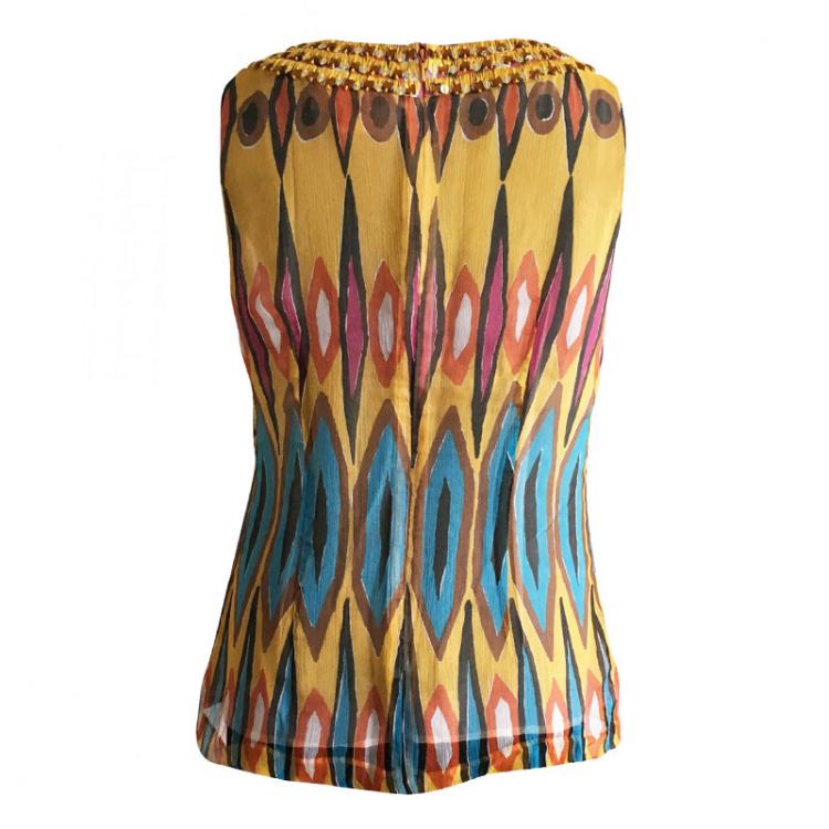 Pre Owned Tory Burch Multicolor Sequin Detail Silk Top M