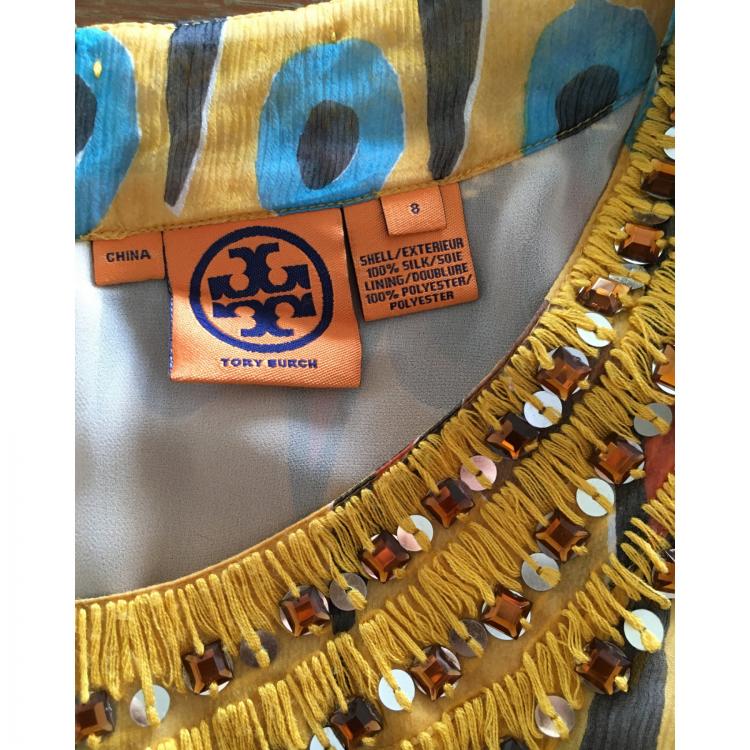 Pre Owned Tory Burch Multicolor Sequin Detail Silk Top M
