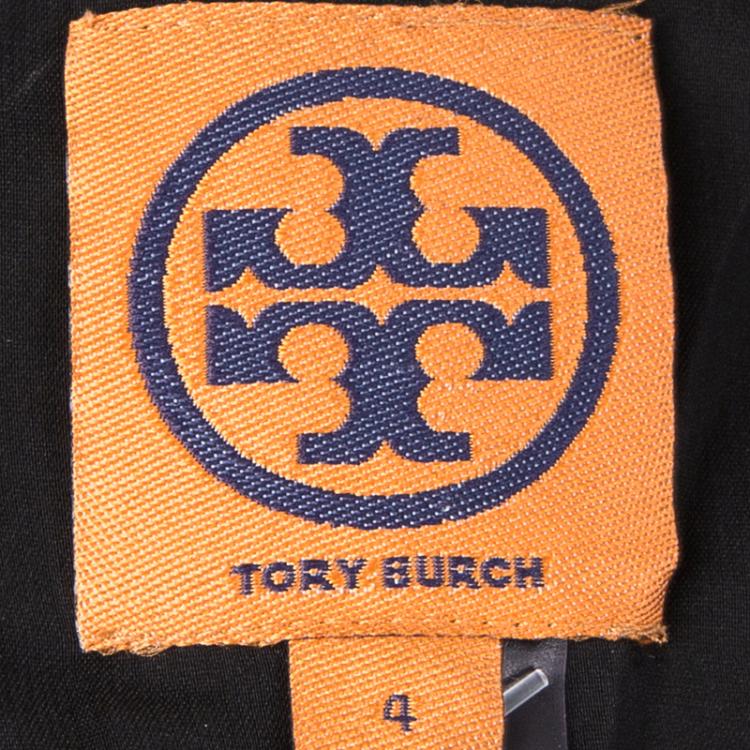 Pre Owned Tory Burch Black Satin Contrast Lace Print Skirt S