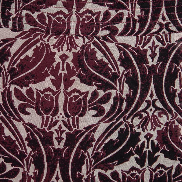 Pre Owned Tory Burch Burgundy Floral Printed Silk Maxi Skirt L
