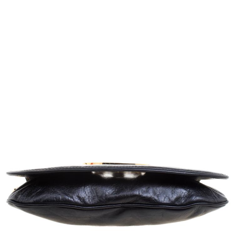 Pre Owned Tory Burch Black Leather Reva Logo Crossbody Bag