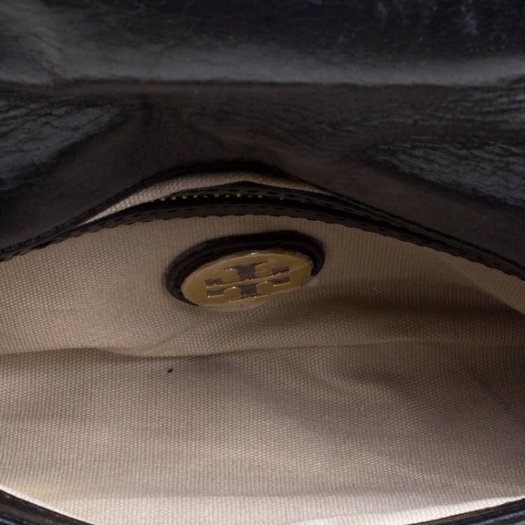 Pre Owned Tory Burch Black Leather Reva Logo Crossbody Bag