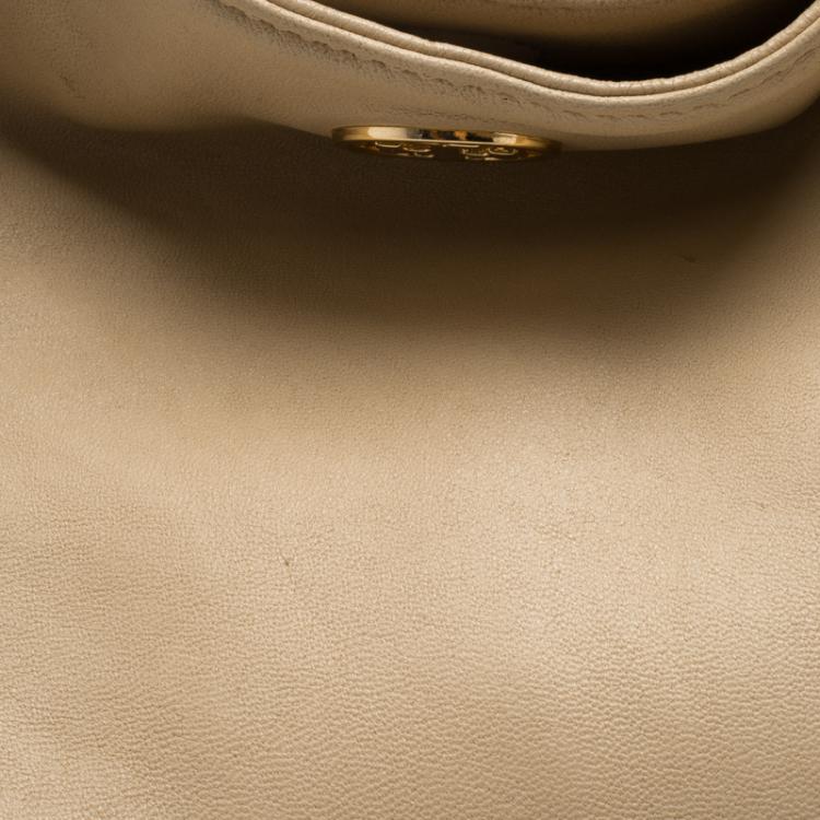 Pre Owned Tory Burch Light Beige Leather Pyramid Studs Hobo