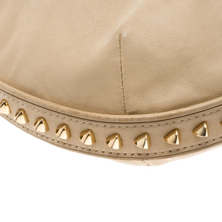 Pre Owned Tory Burch Light Beige Leather Pyramid Studs Hobo