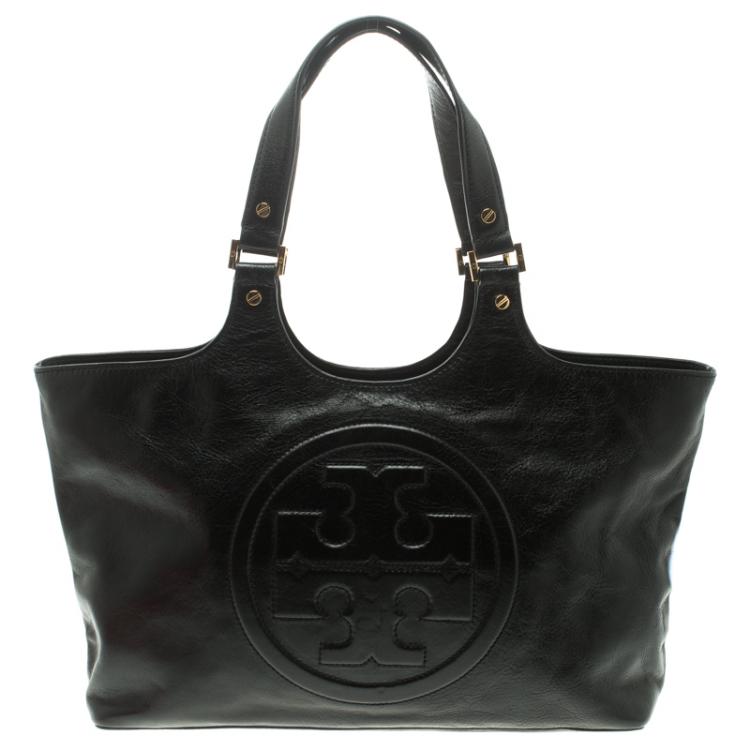 Pre Owned Tory Burch Black Leather Bombe Tote