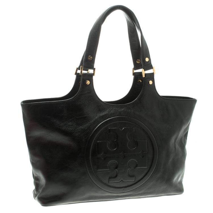 Pre Owned Tory Burch Black Leather Bombe Tote