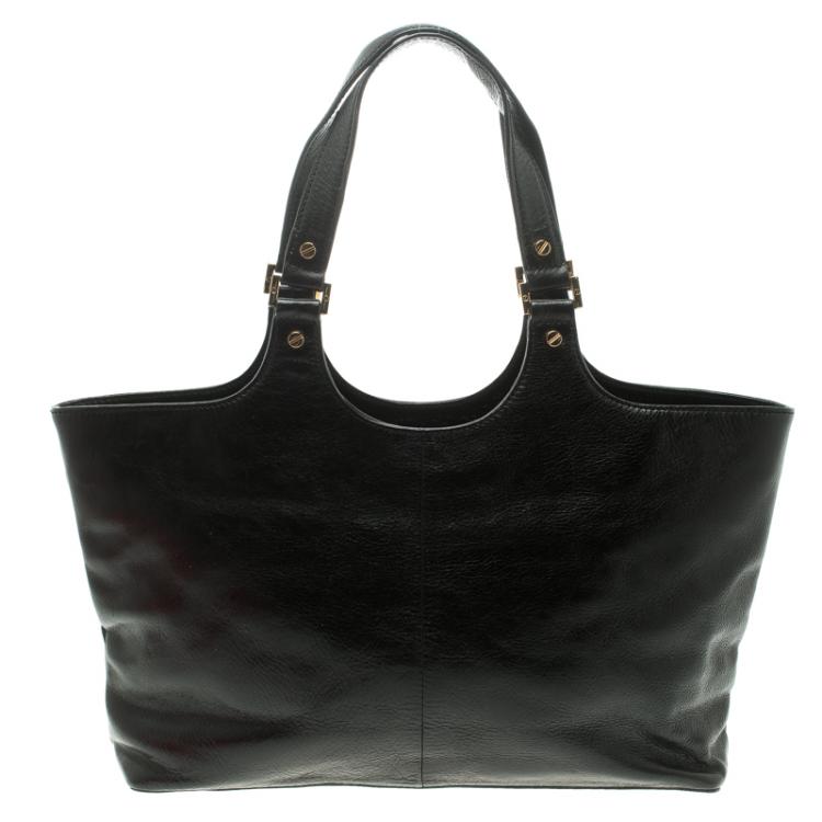 Pre Owned Tory Burch Black Leather Bombe Tote