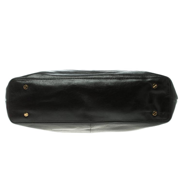 Pre Owned Tory Burch Black Leather Bombe Tote