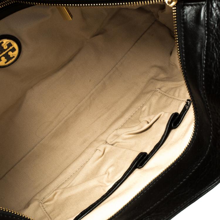 Pre Owned Tory Burch Black Leather Bombe Tote