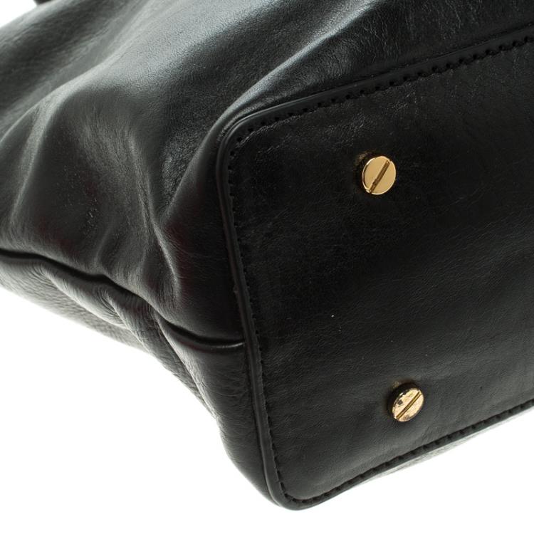 Pre Owned Tory Burch Black Leather Bombe Tote