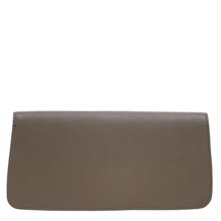 Pre Owned Tory Burch Fatigue Green Leather Slim Diana Flap Clutch 