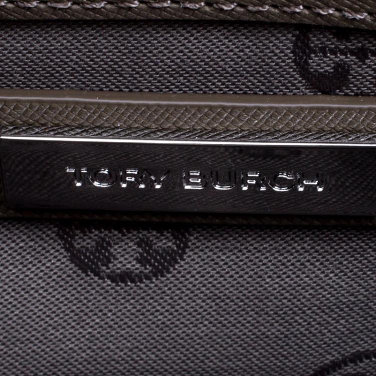 Pre Owned Tory Burch Fatigue Green Leather Slim Diana Flap Clutch 