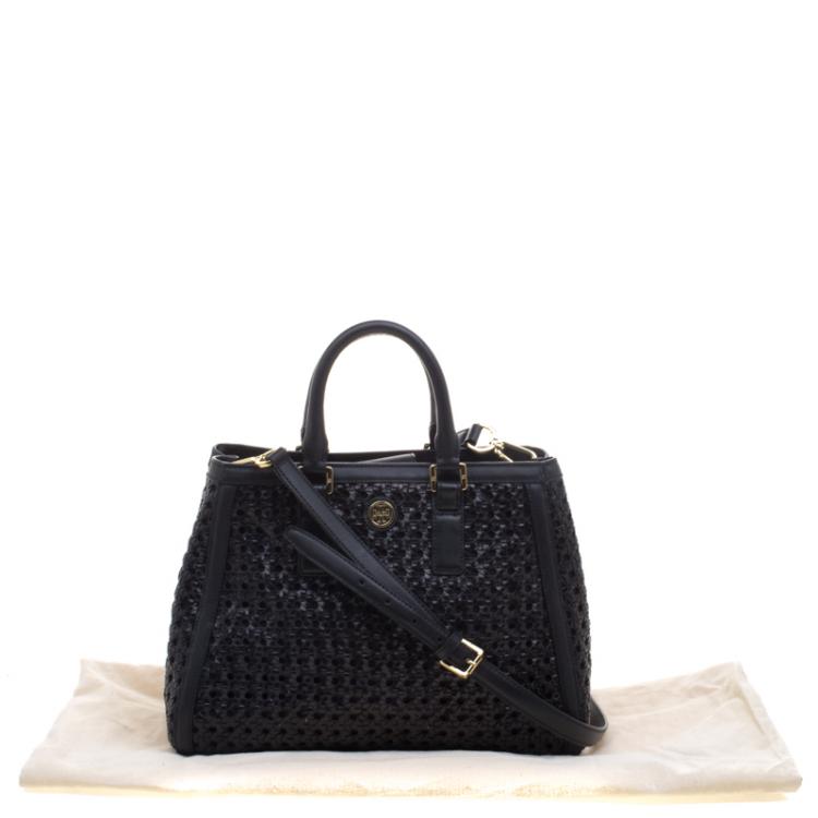 Pre Owned Tory Burch Black Woven Leather Robinson Tote