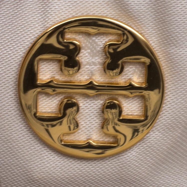 Pre Owned Tory Burch White/Brown Woven Patent Leather and Rattan Whicker Clutch