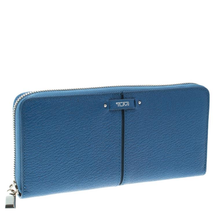 Pre Owned Tumi Blue Leather Chelsea Zip Around Continental Wallet