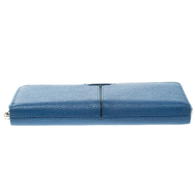 Pre Owned Tumi Blue Leather Chelsea Zip Around Continental Wallet