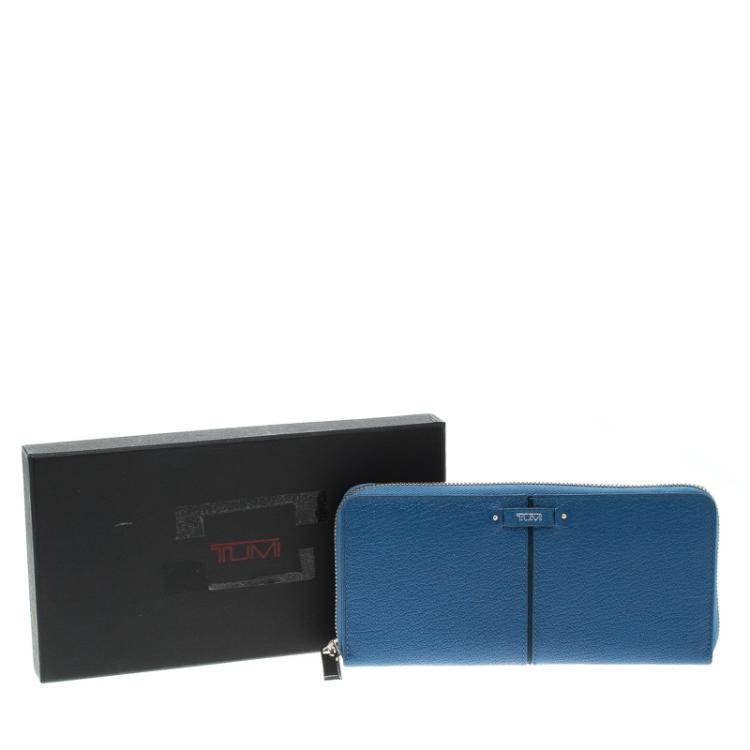 Pre Owned Tumi Blue Leather Chelsea Zip Around Continental Wallet