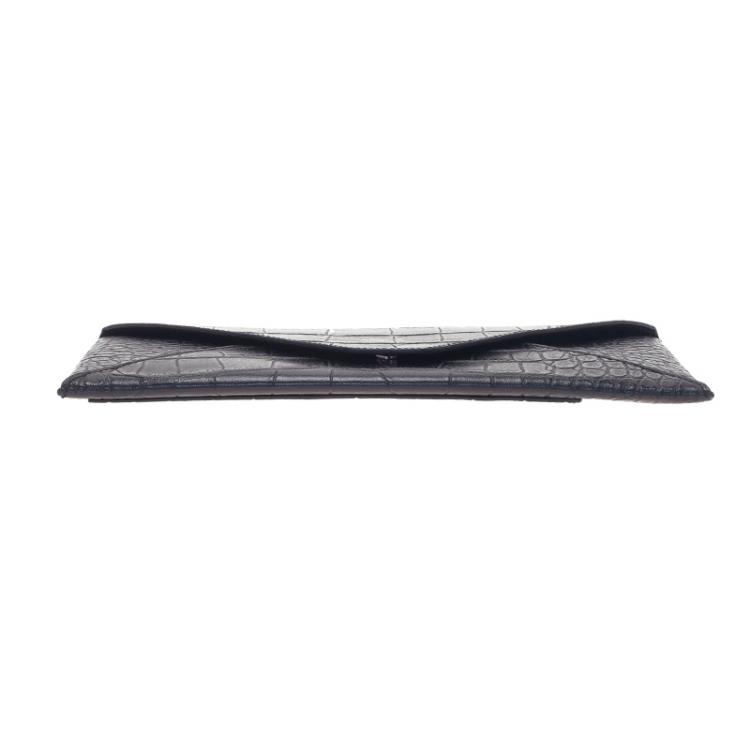 Pre Owned Tumi Black Crocodile Embossed Envelope Pouch