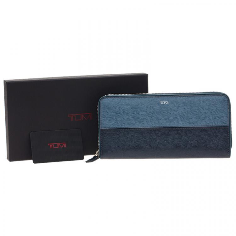 Pre Owned Tumi Blue Leather Zip Around Wallet