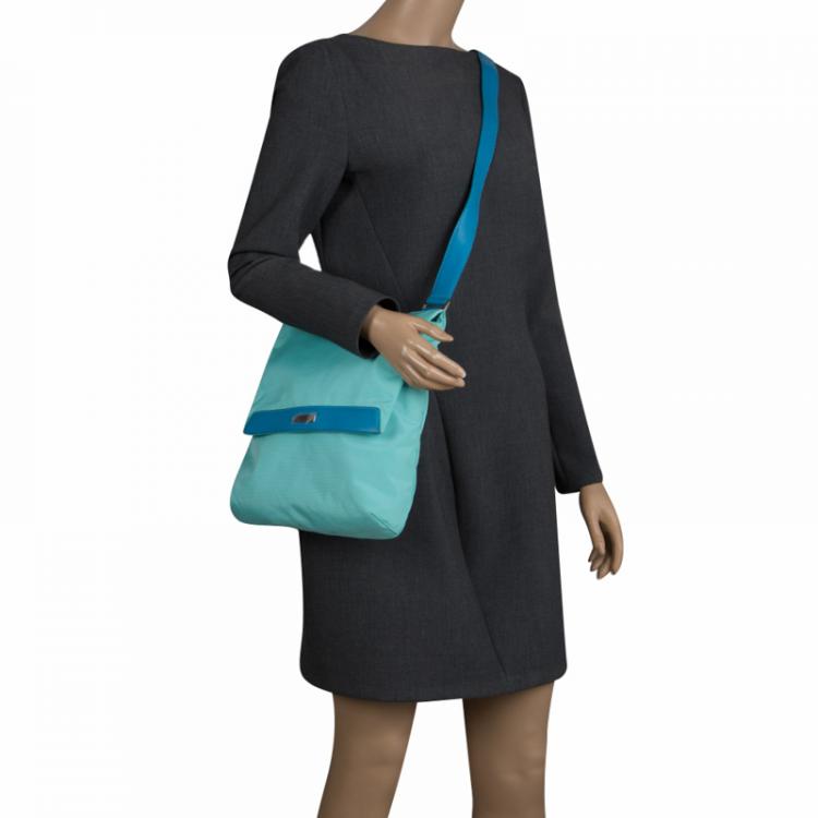 Pre Owned Tumi Mint Blue Nylon Crossbody Flap Bag