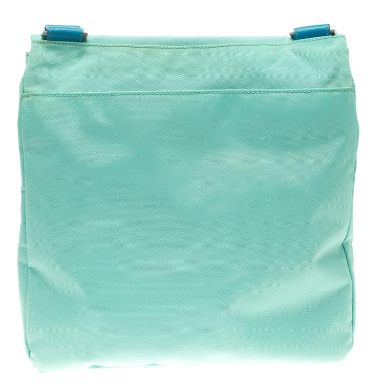 Pre Owned Tumi Mint Blue Nylon Crossbody Flap Bag