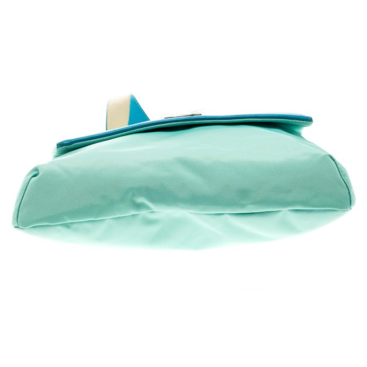 Pre Owned Tumi Mint Blue Nylon Crossbody Flap Bag