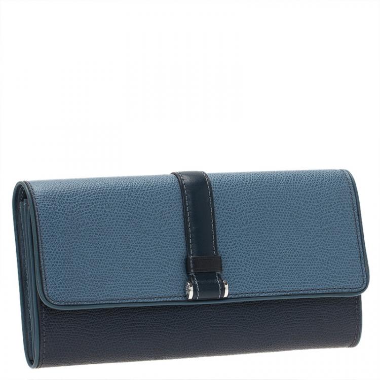 Pre Owned Tumi Blue Leather Buckle Detail Continental Wallet