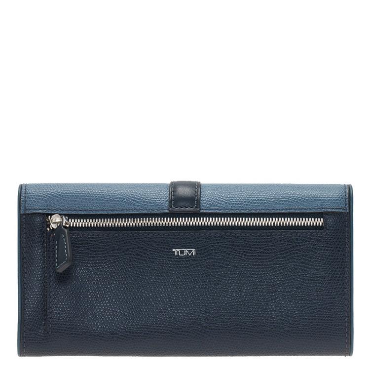 Pre Owned Tumi Blue Leather Buckle Detail Continental Wallet
