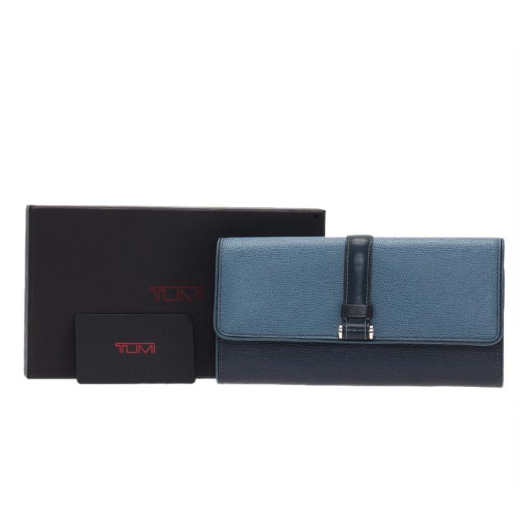 Pre Owned Tumi Blue Leather Buckle Detail Continental Wallet