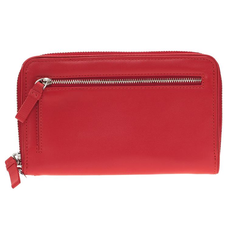 Pre Owned Tumi Red Leather Zip-Around Wallet 