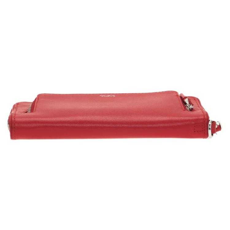 Pre Owned Tumi Red Leather Zip-Around Wallet 