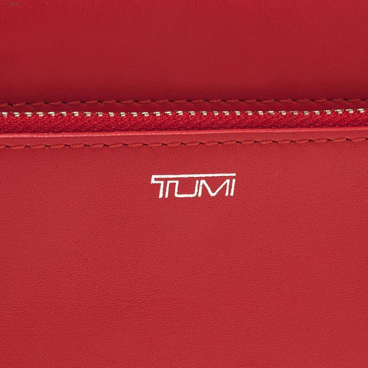 Pre Owned Tumi Red Leather Zip-Around Wallet 