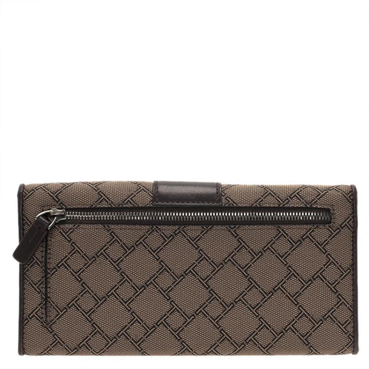 Pre Owned Tumi Brown Leather and Canvas Logo Continental Flap Wallet