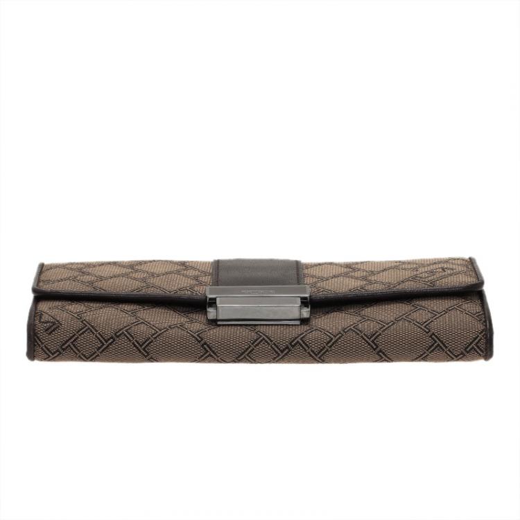 Pre Owned Tumi Brown Leather and Canvas Logo Continental Flap Wallet