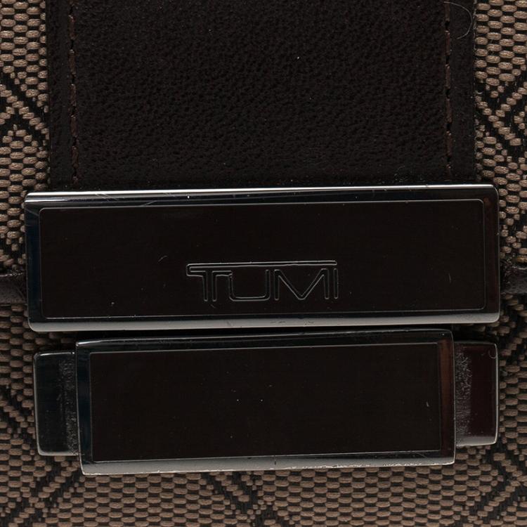 Pre Owned Tumi Brown Leather and Canvas Logo Continental Flap Wallet