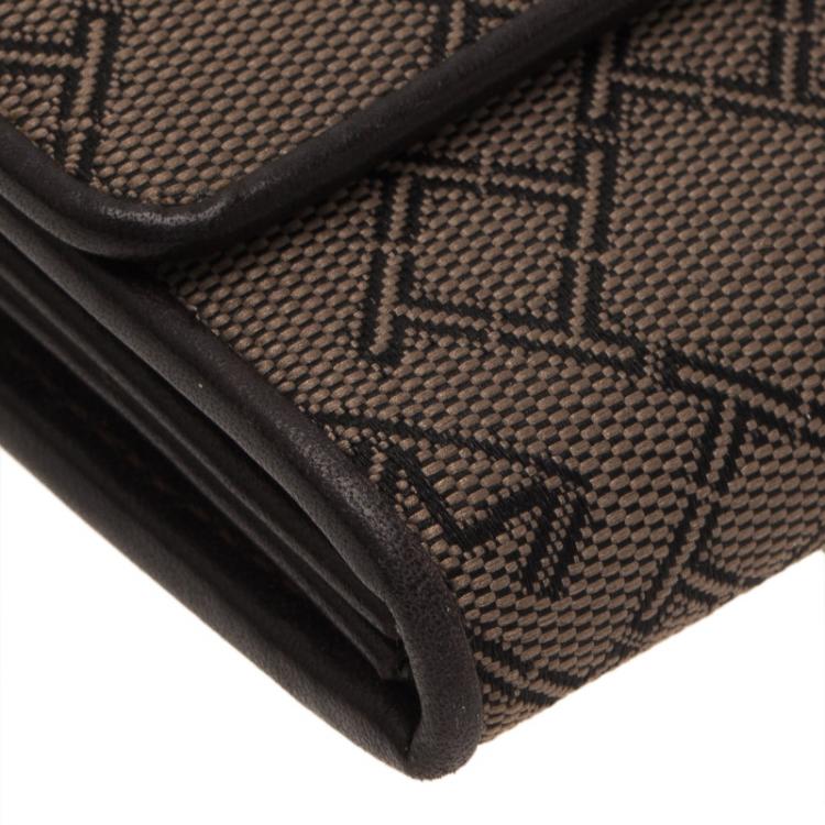 Pre Owned Tumi Brown Leather and Canvas Logo Continental Flap Wallet