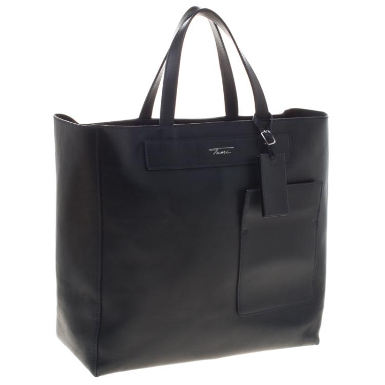 Pre Owned Tumi Navy Blue Leather Boulevard Tote
