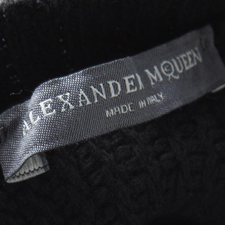 Pre Owned Alexander McQueen Black Wool Metallic Crochet Lace Insert Sleeveless Maxi Dress XS