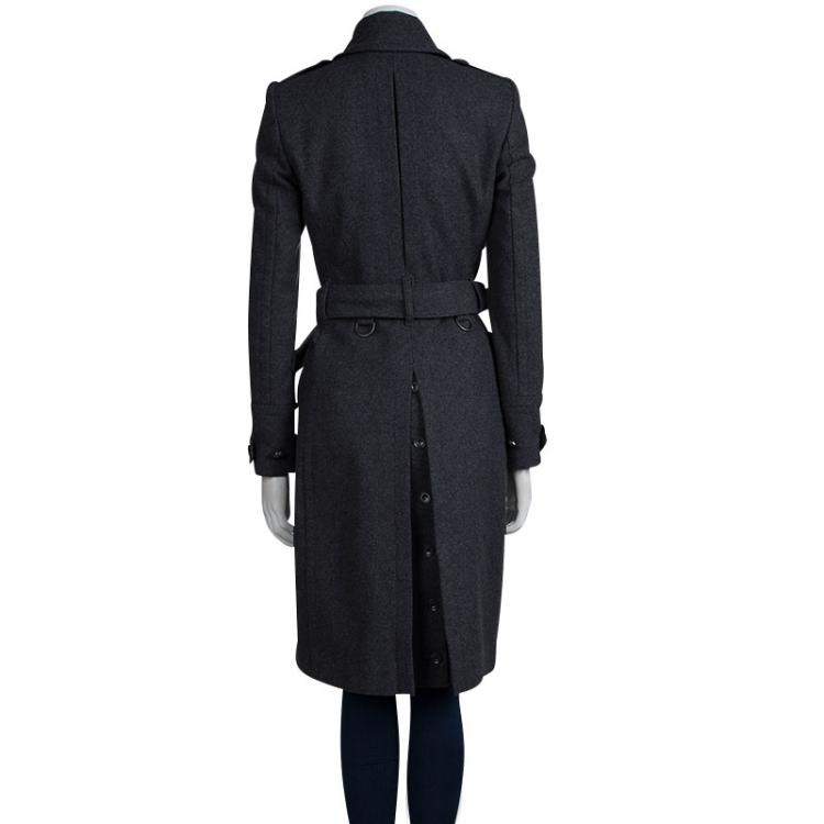 Pre Owned Burberry Brit Grey Wool Belted Trench Coat XS