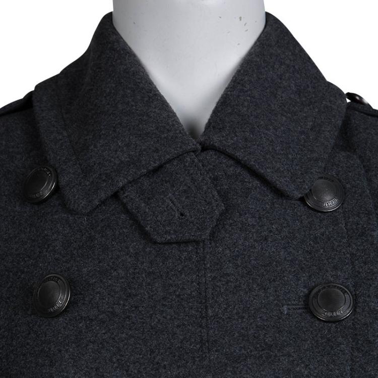 Pre Owned Burberry Brit Grey Wool Belted Trench Coat XS