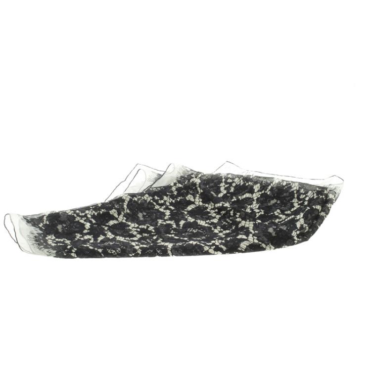 Pre Owned Valentino Monochrome Floral Lace Print Silk Stole