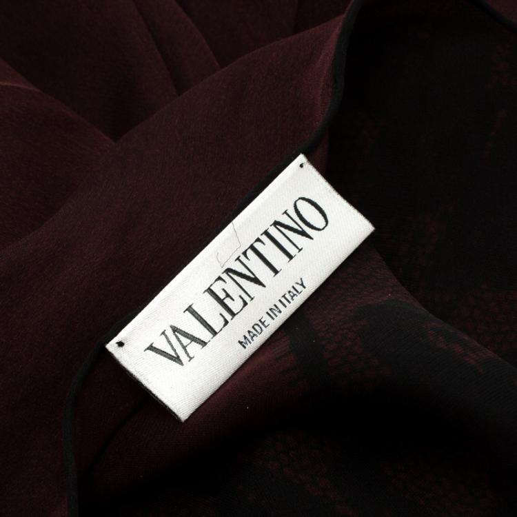 Pre Owned Valentino Burgundy Floral Lace Print Silk Stole 