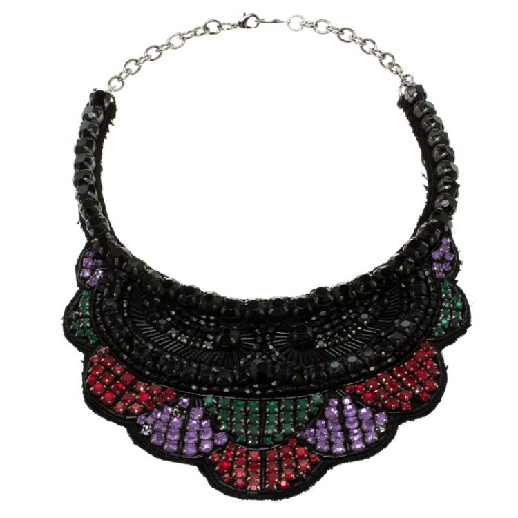 مملوكة مسبقًا Valentino Multicolor Crystal Fabric Necklace 
